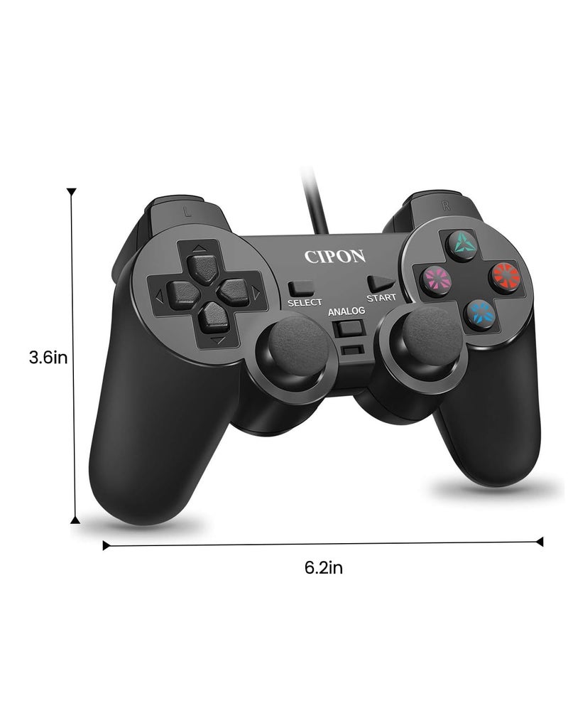 Cipon Wired Controller for PS-2 Console, Black Remote Controllers, PS-2 Accessories Gamepad with Double Vibration, 71 IN Cable - Image 2